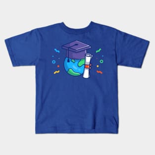 World, Graduation Hat And Bachelor Certificates Cartoon Kids T-Shirt